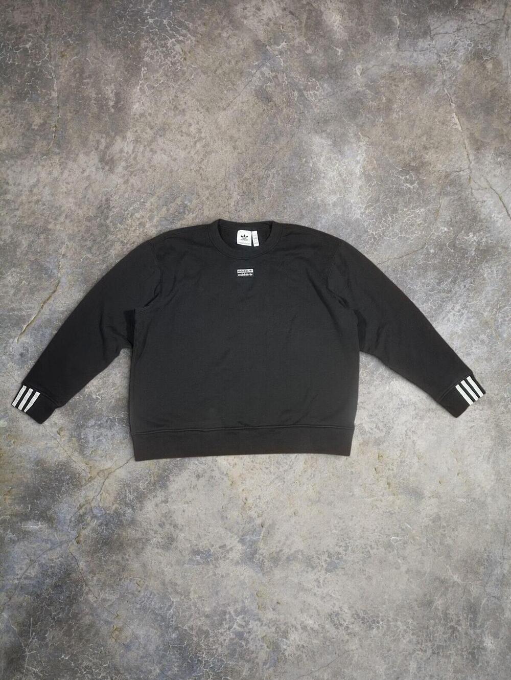 Adidas Black Trefoil Logo Crewneck Sweatshirt Boxy Sz L